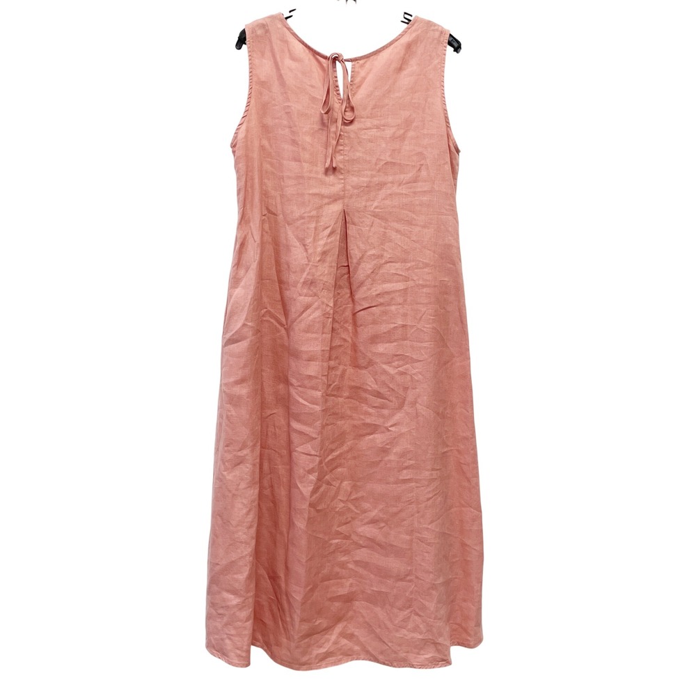 Lintico Women's Pink 100% Linen Tie Back Sleeveless Midi Lagenlook Dress Size M - Picture 4 of 6